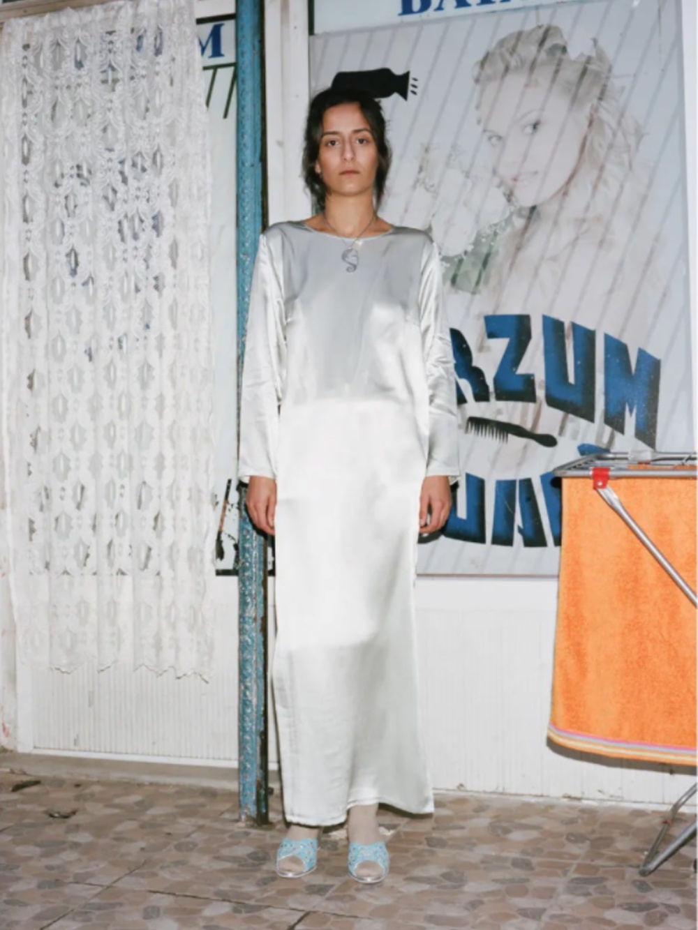 BASERANGE The Azour Dress in Dusty Blue Silk Ethereal High Slit FW2016 XS